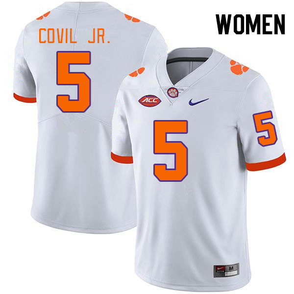 Women #5 Sherrod Covil Jr. Clemson Tigers College Football Jerseys Stitched-White - Click Image to Close